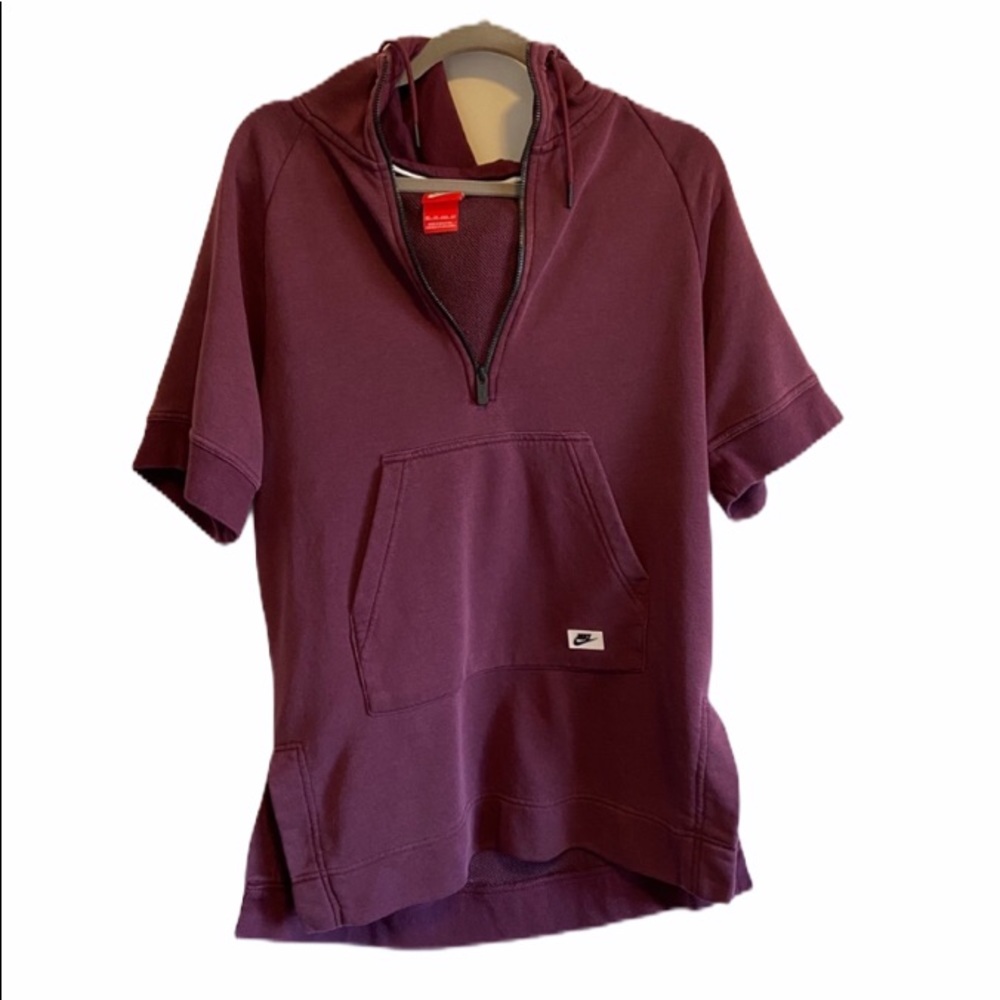 Nike Maroon Short Sleeve Quarter/Half Zip Hoodie